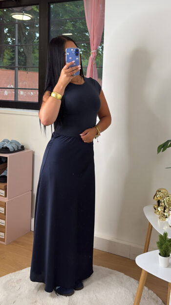 Jupe Longue en Satin Bleue Nuit – Image 2