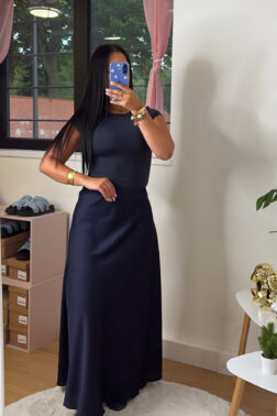 Jupe Longue en Satin Bleue Nuit