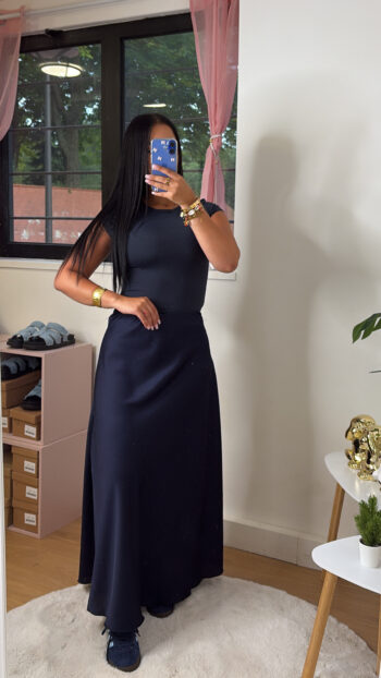 Jupe Longue en Satin Bleue Nuit