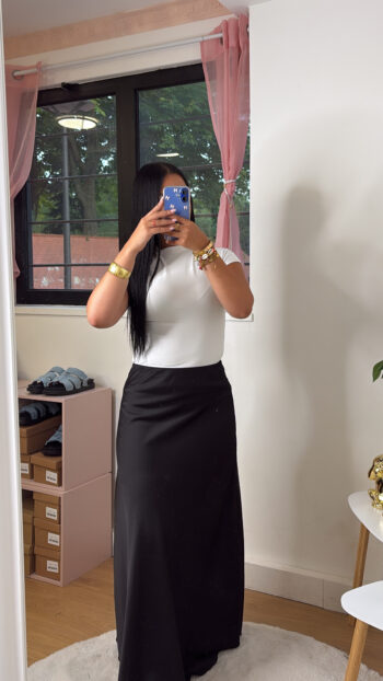 Jupe Longue en Satin Noir
