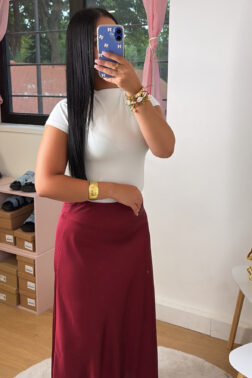 Jupe Longue en Satin Bordeaux