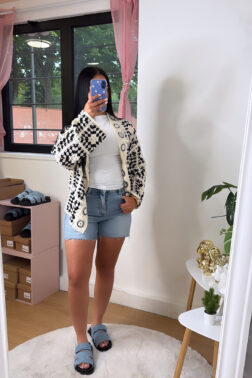 Cardigan crochet noir & crème
