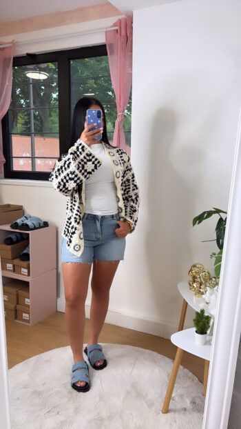 Cardigan crochet noir & crème