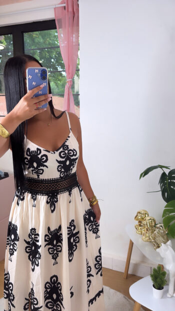 Robe Longue Bohème Chic Noir & Blanc – Image 2